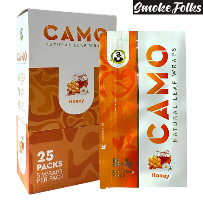 Camo Self-Rolling 125mm Natural Leaf Wraps in Honey Flavor Full Box