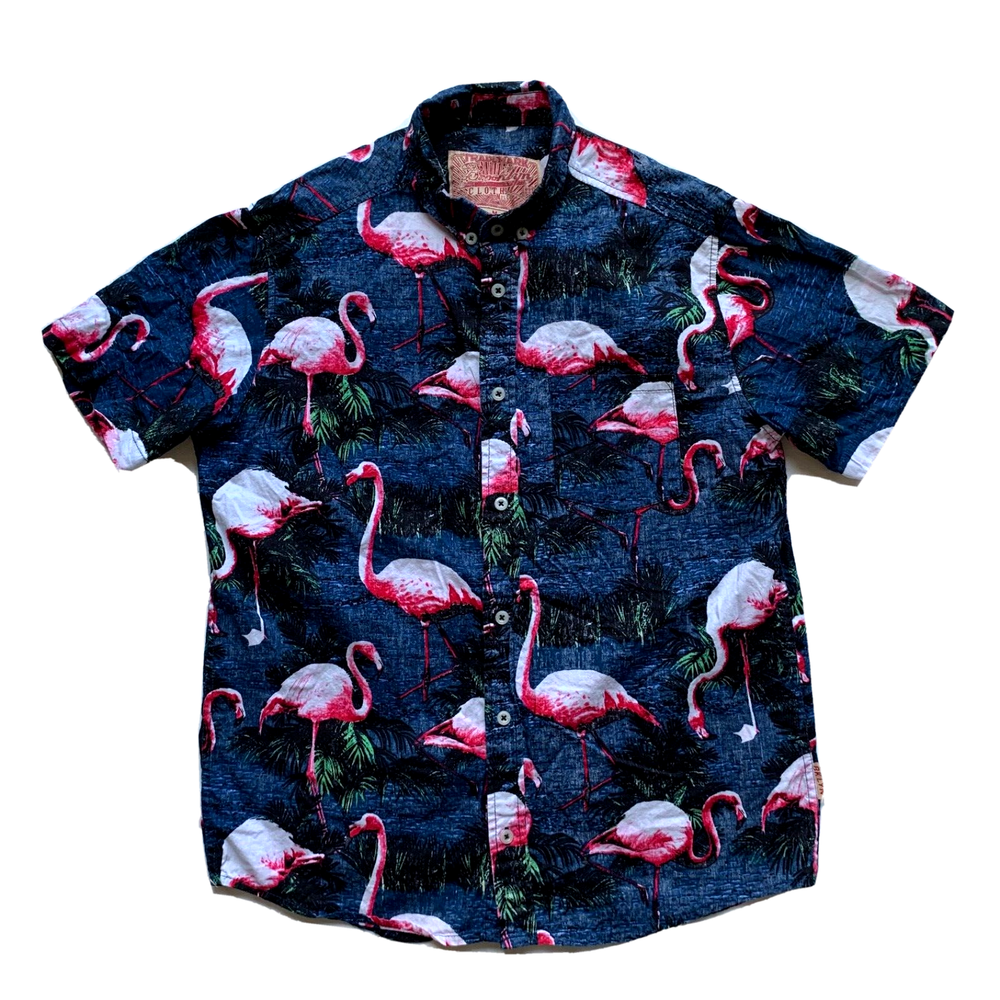 Brooklyn Cloth Hawaiian Shirt Mens M Flamingo Print Button Down Beach Island NEW