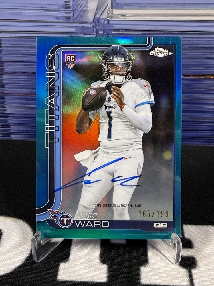 2025 Topps Chrome Cam Ward Rookie Aqua Refractor On Card Auto /199 Color Match.