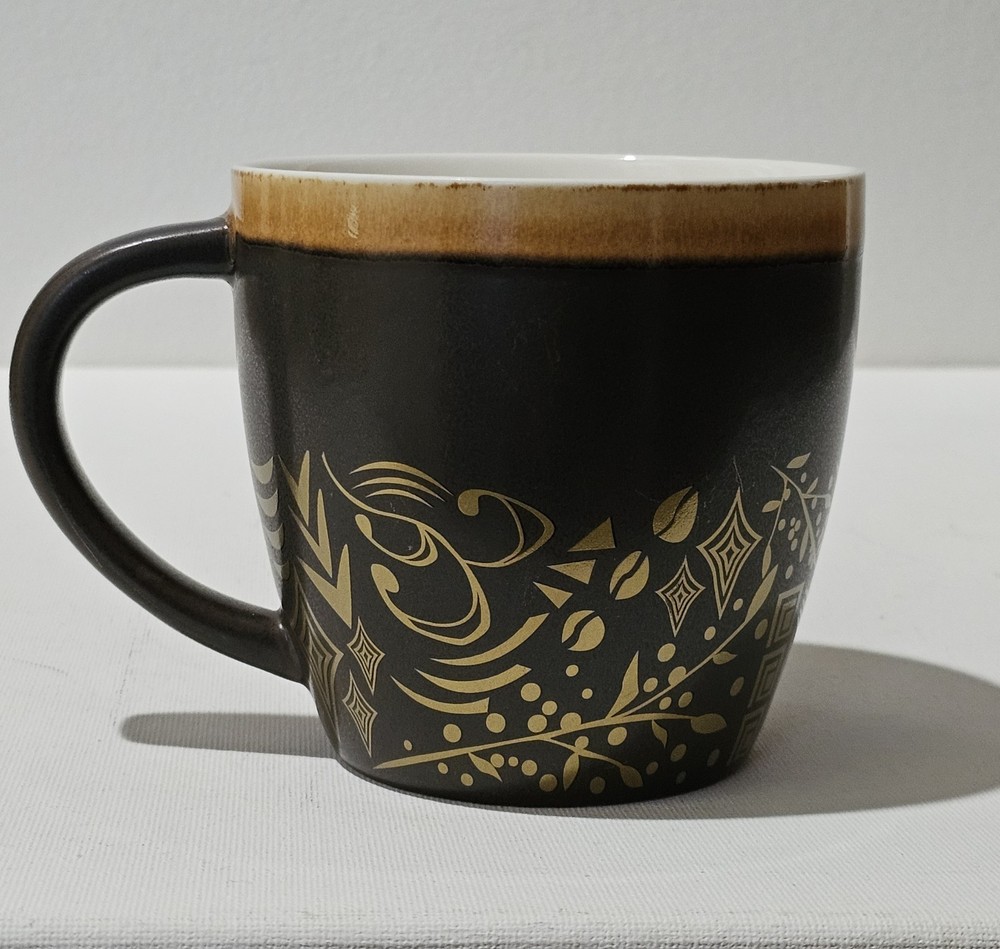 Starbucks Bone China Mug Brown Gold Rim Coffee Bean Leaves Design A54