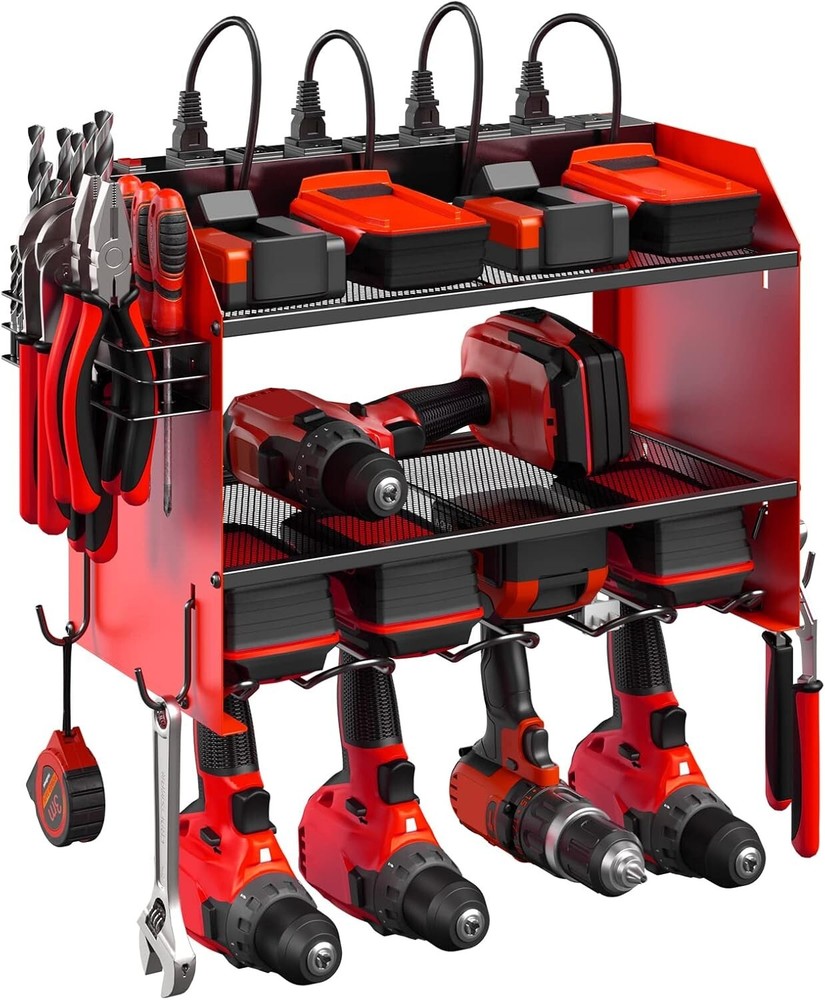 Modular Power Tool Organizer Wall Mount with Built-in Charging Station