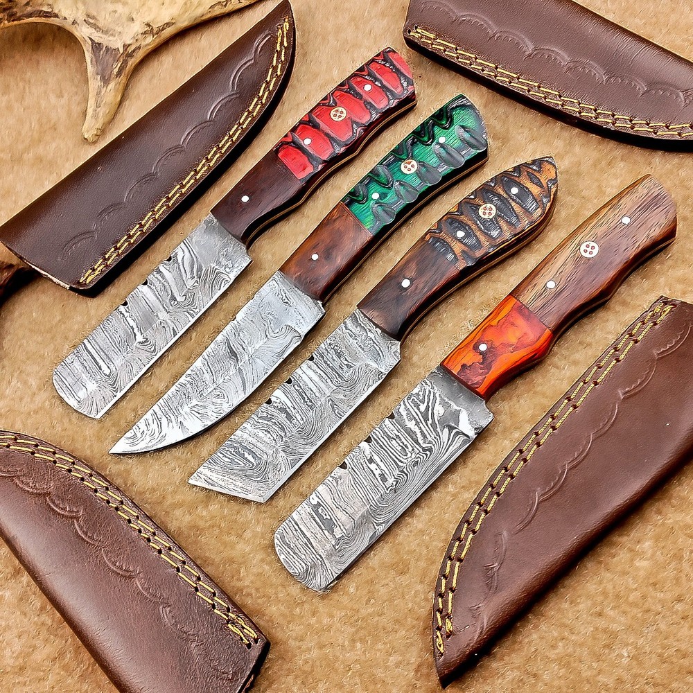 4 Pcs Damascus Blade Skinner Knives Set | 8