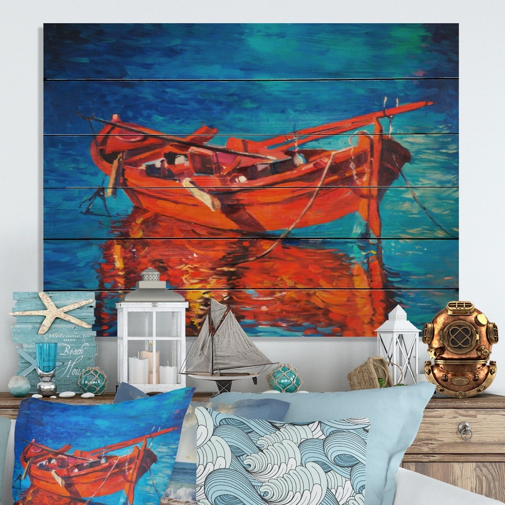 Designart 'Boats In Sea Painting V' Nautical & Coastal Wood