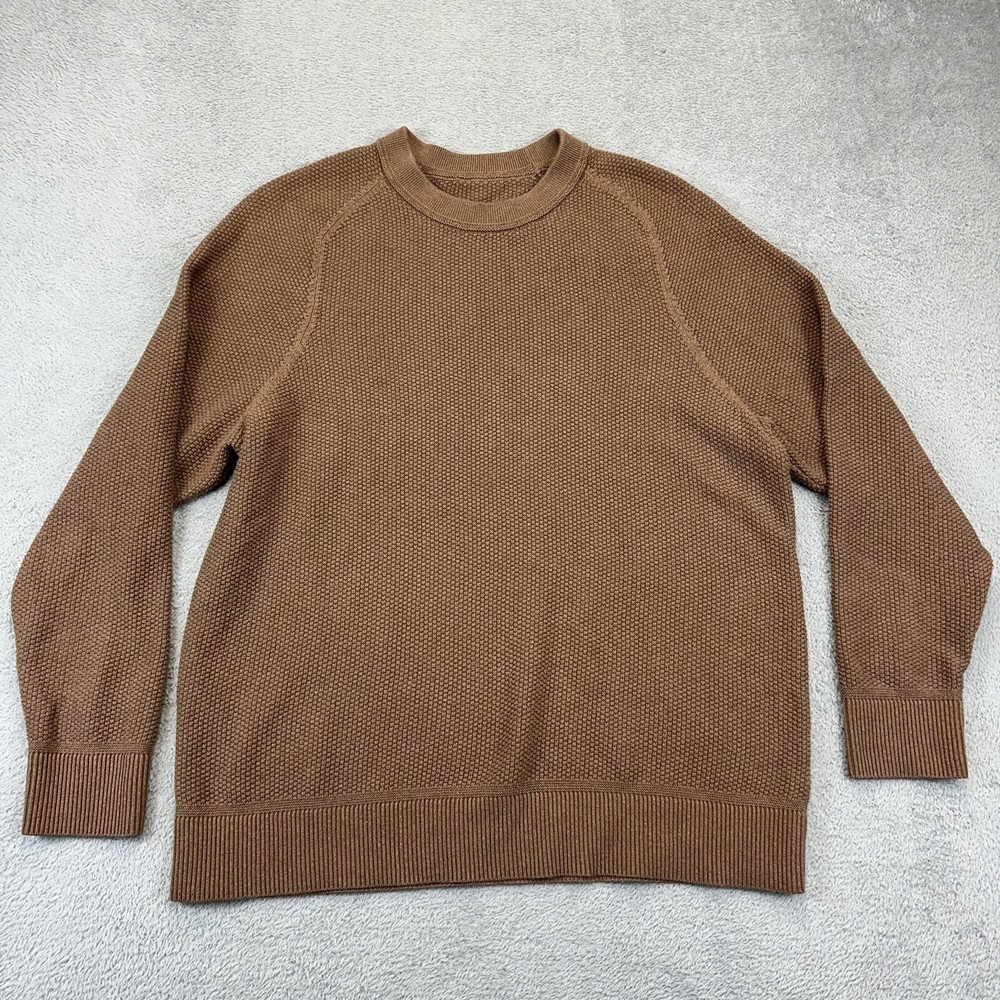 Lulomon Mens Textured Knit Long Sleeve Crewneck Sweater Size M Medium Brown