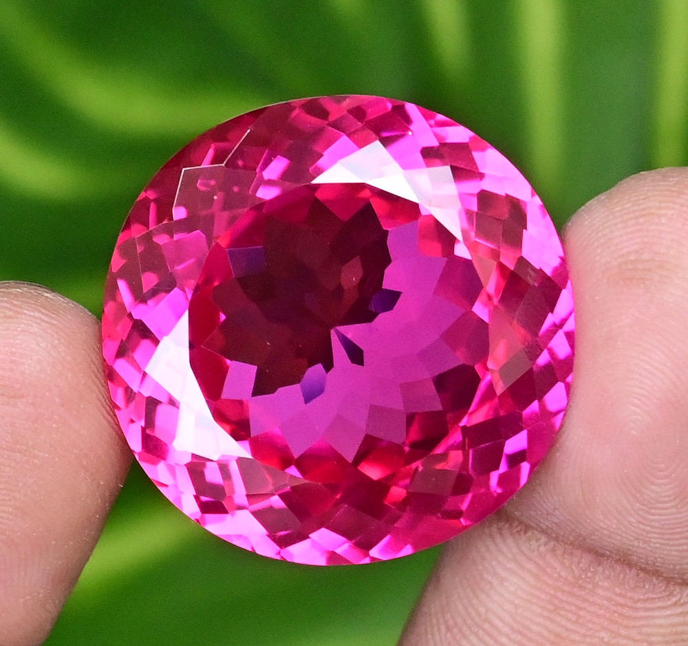 82.45 Ct Natural Mogok Pink-Red Ruby Round Certified Excellent Loose Gemstone