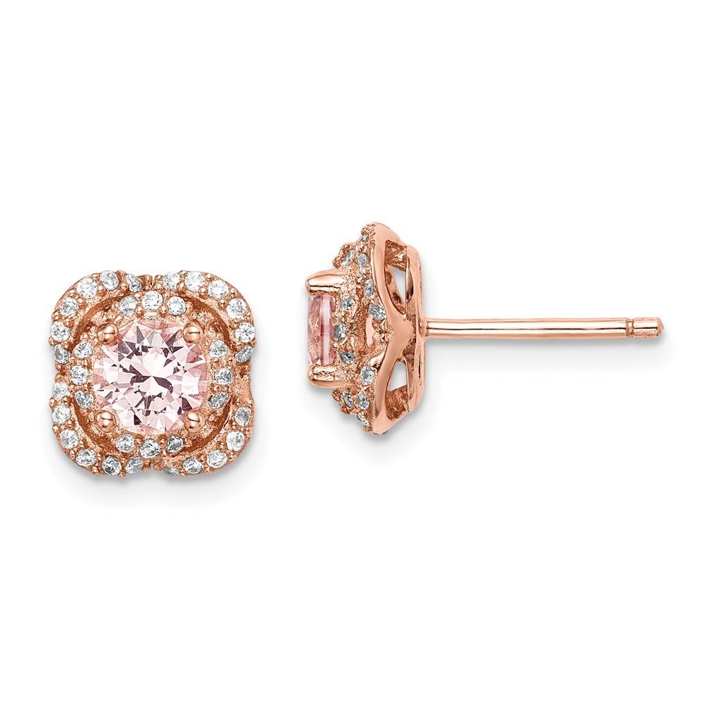 Sterling Silver Rose Gold-plated Pink Crystal & Cubic Zirconia Stud Earrings