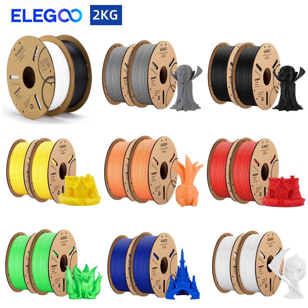 2Pcs ELEGOO 3D Printer Filament PLA Filament 1.75mm 2Kg for FDM 3D Printing