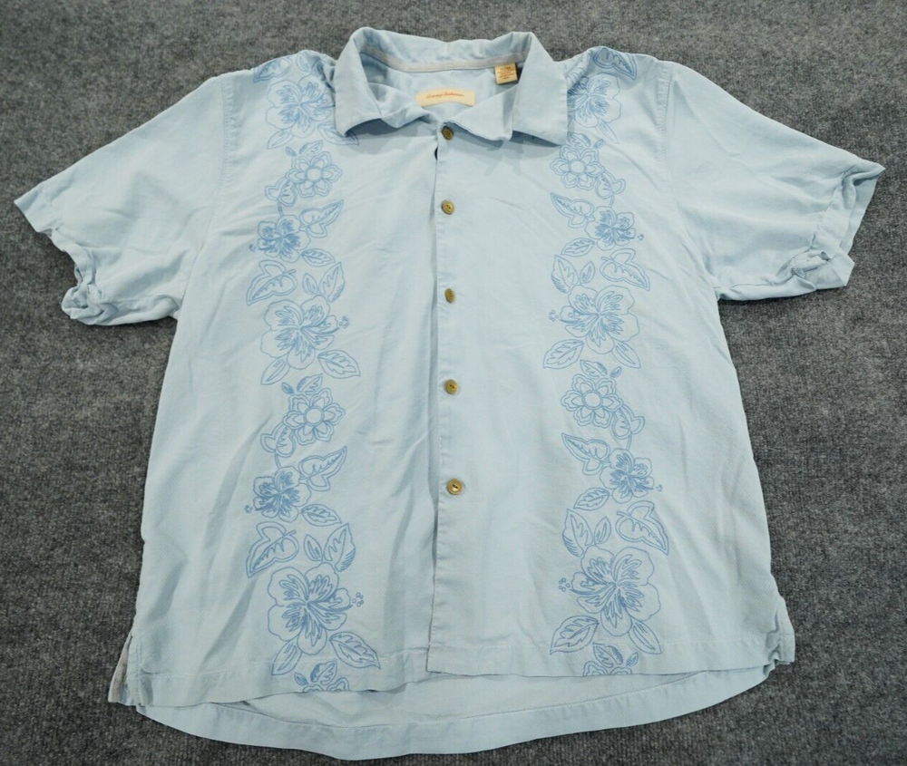 Tommy Bahama Men's XL Blue Silk Floral Hawaiian Camp Shirt