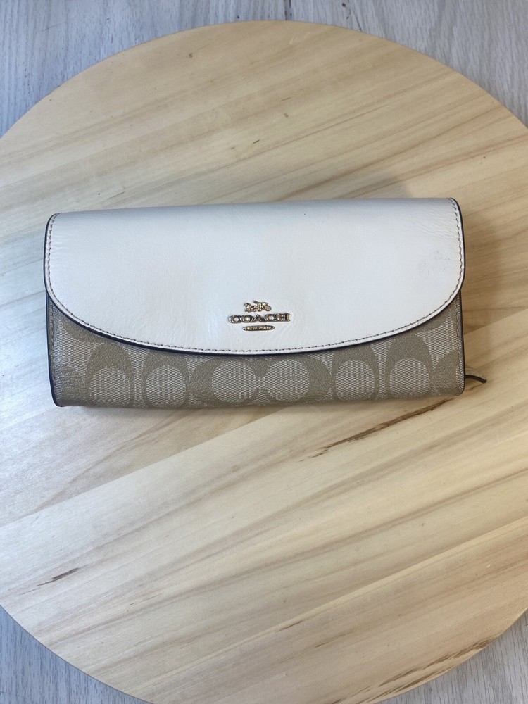 Coach Slim Envelope Wallet in Signature Canvas White Beige Monogram Design