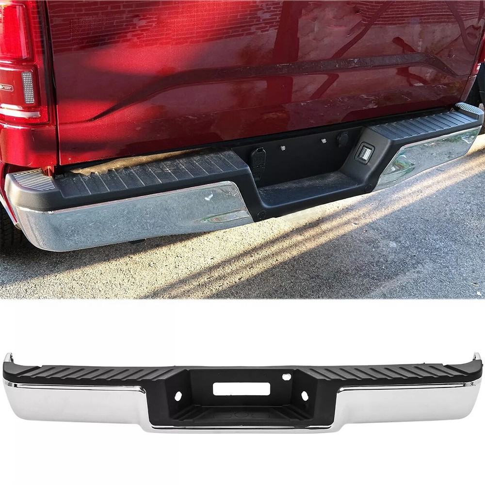 Chrome Step Rear Bumper For 2004-2006 Ford F150 W/O PARK Assist Sensor Holes