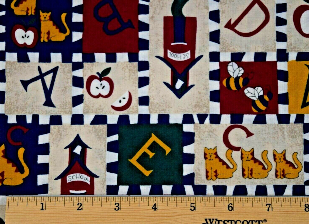 Back to School ABC's,123's Cat VTG Cotton Fabric by the FQ (18