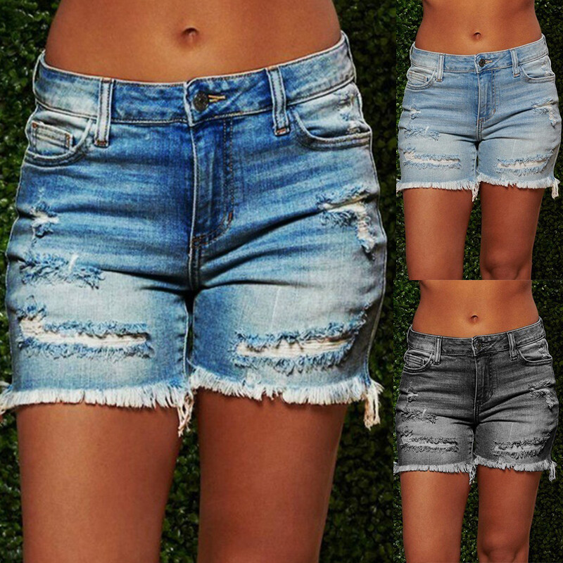 Womens Slim Fit Stretchy Denim Shorts Casual Beach Summer Ripped Jeans Hot Pants