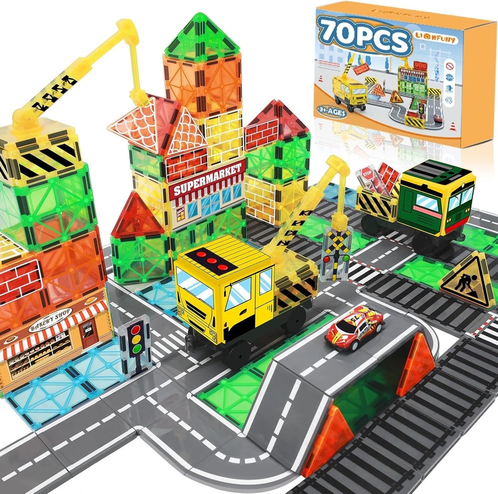 Interactive City Construction Magnetic Blocks - Safe, STEM Toys for Ages 3-12