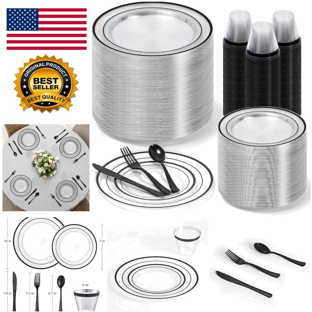 Complete Black Disposable Dinnerware Set for 100 - 600 Pieces for Every Occasion