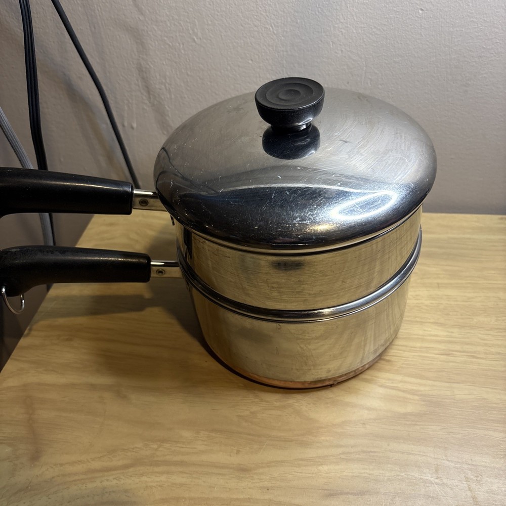 Revere Ware 2 Qt Copper Bottom Stainless Steel Double Boiler With Lid USA