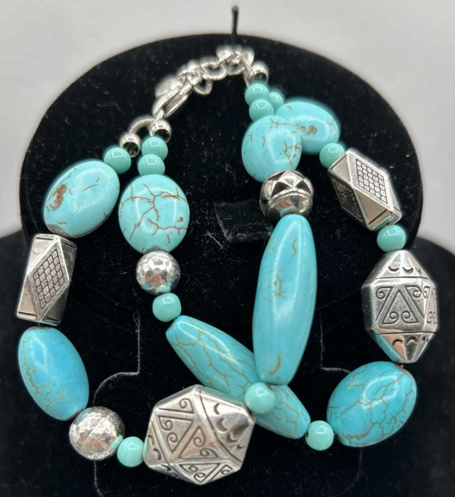 Brighton Mojave Turquoise Double Strand Silver Tone Bracelet  