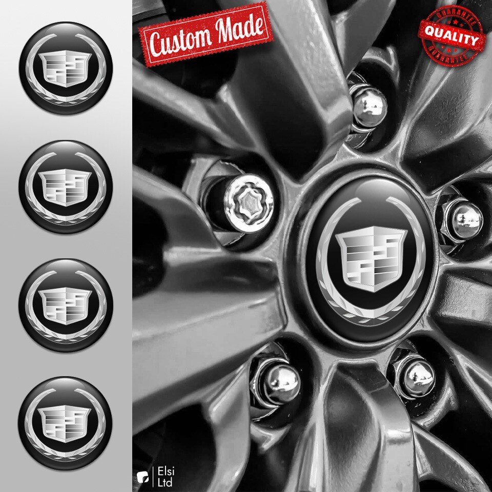 Cadillac Decals | 4pcs Set Wheel Cap Stickers | Custom Made Rim Emblems