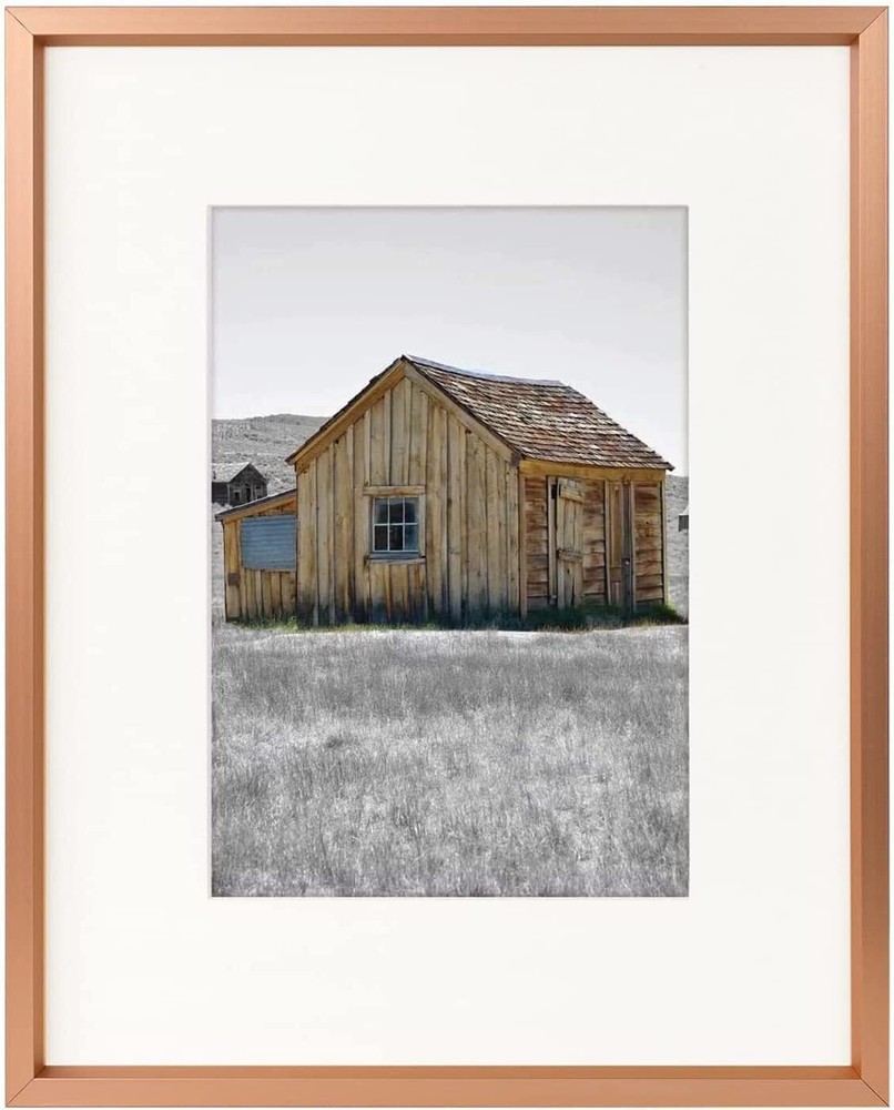 , 8x10 Aluminum Photo Frame for 5x7 Pictures with Ivory Mat Easel Stand for T...