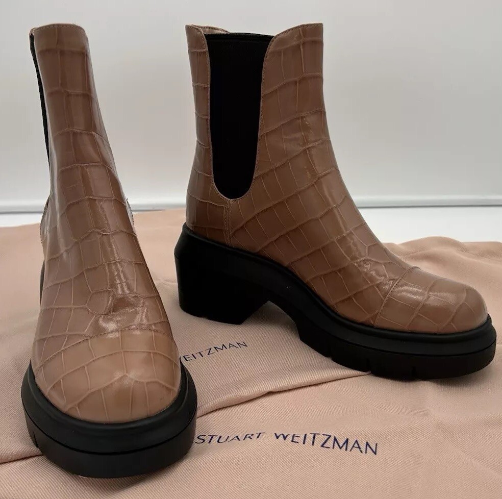 Stuart Weitzman Leather Soft Croc Norah Ankle Booties US 5C EU 35.5 New In Box