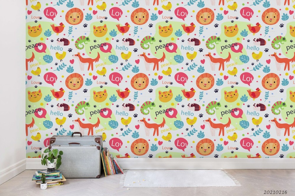 3D Animal Leaf Cartoon Pattern Wall Murals Wallpaper Murals Wall Sticker