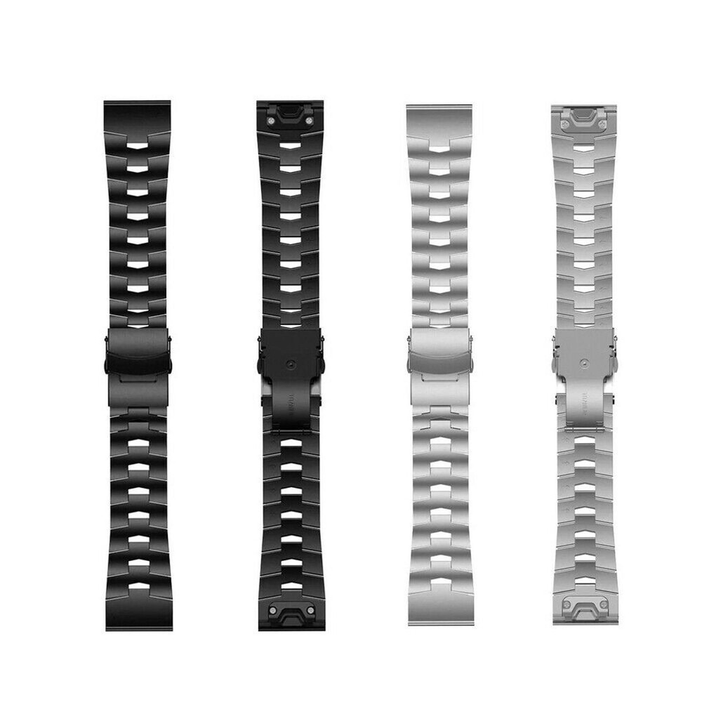 Silver/Black Watch Steel Wristband Bracelet Strap For Garmin Fenix 6 6X 5 5X 3