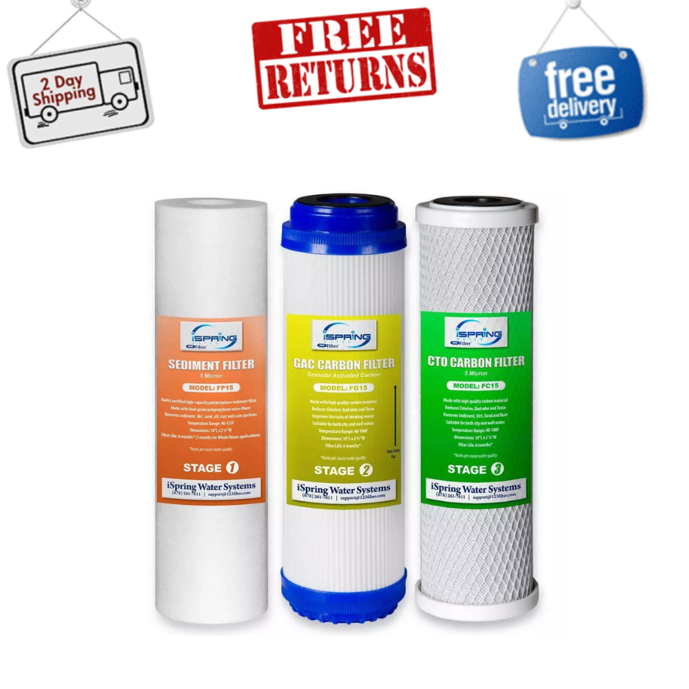 ISPRING Water Filter Replacement Set Reverse Osmosis Under Sink RCC7 RO 6-Month