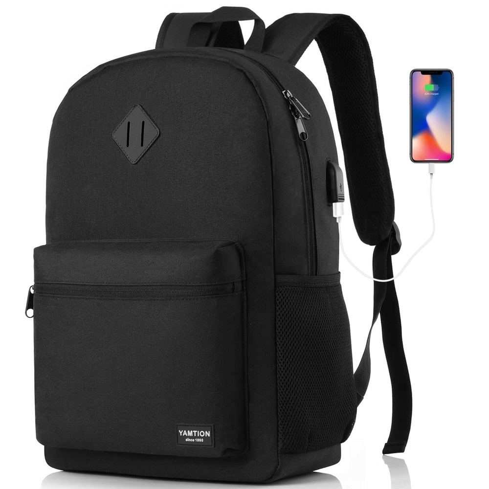 Black Backpack for Women Men,Casual School Backpack Teen Boys and Girls 15.6 ...