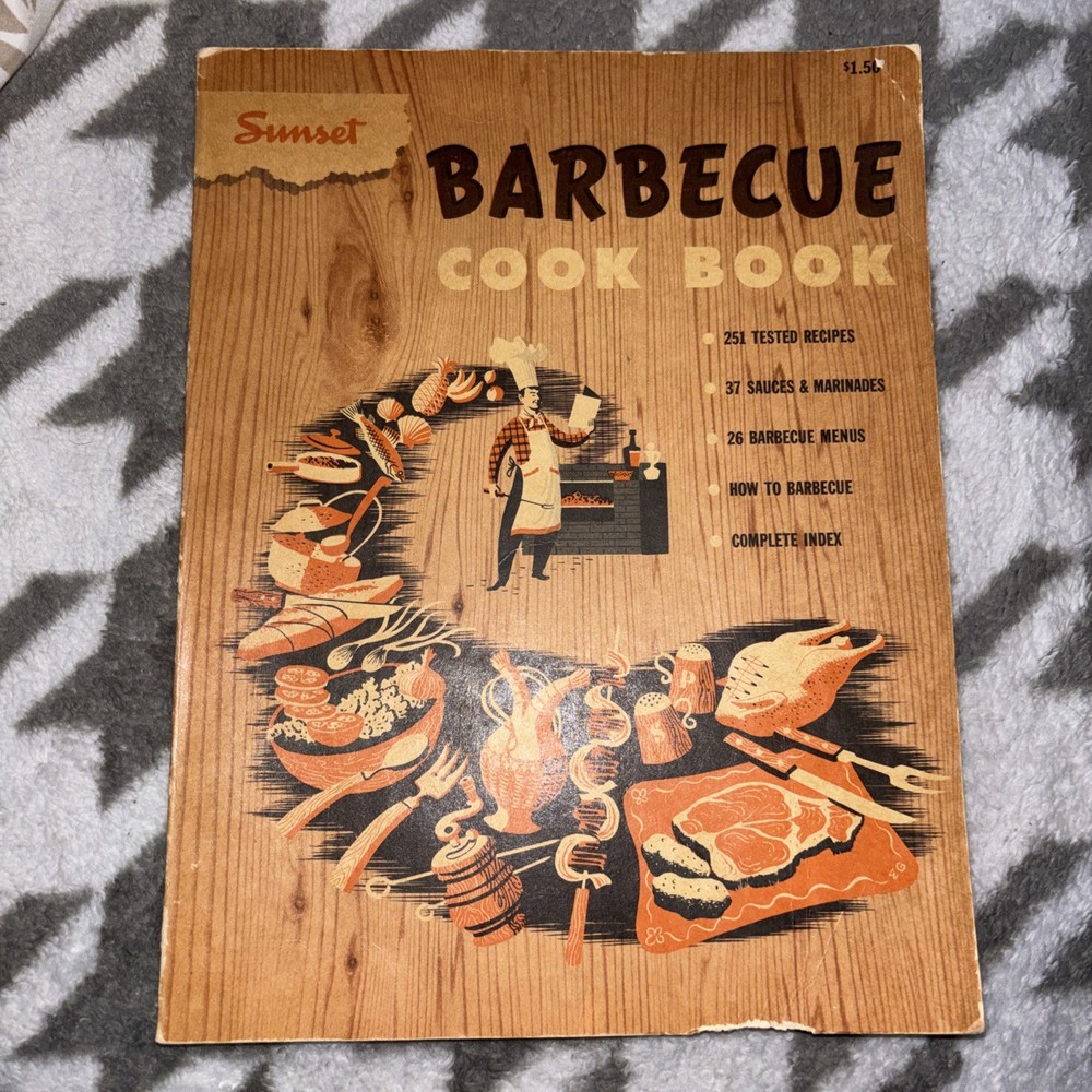 Vintage Sunset Barbecue Cook Book BBQ Mid Century 7th Printing 1956