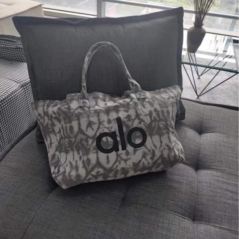 ALO YOGA grey tie dye large canvas tote bag gym travel carry -