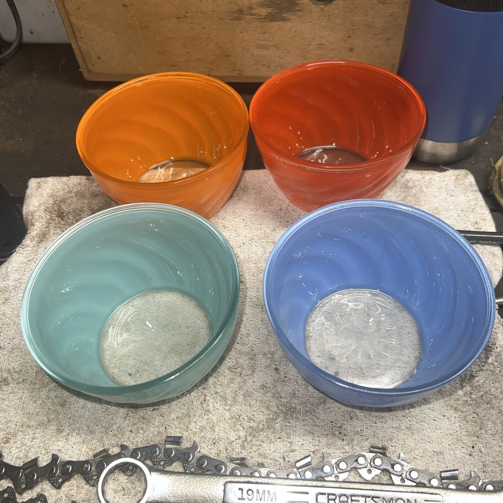 Vintage Anderson Erickson Swirl Bowls Set of 4 - Blue Red Green Orange