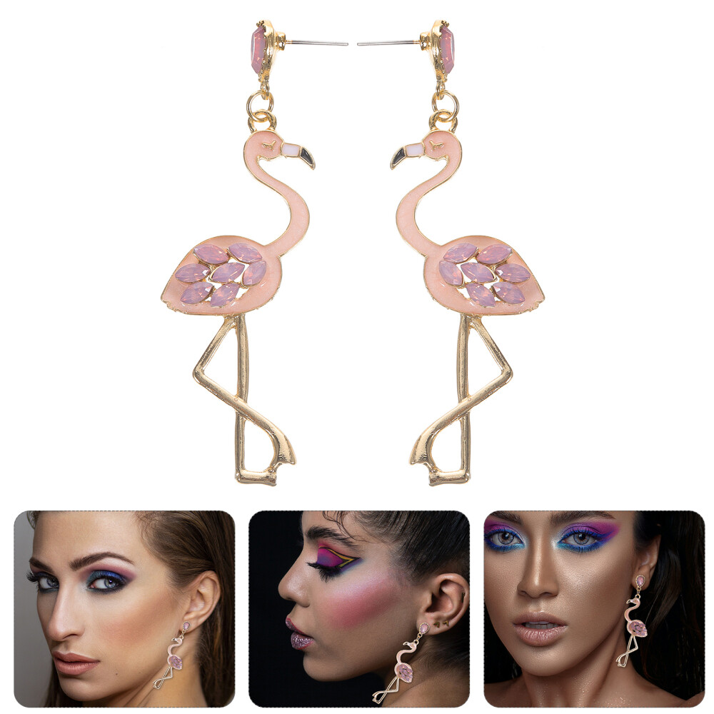 1 Pair Flamingo Rhinestone Dangler Stud Earrings for Women Elegant Jewelry