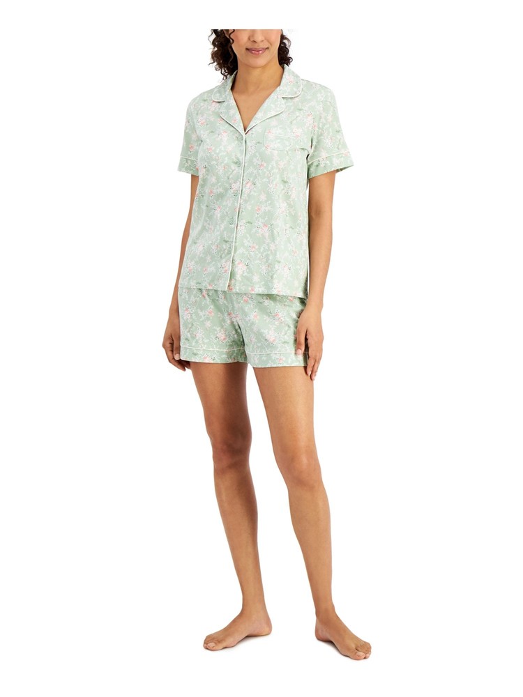 CHARTER CLUB Womens Green Button Up Top Lounge Pants Knit Pajamas XS