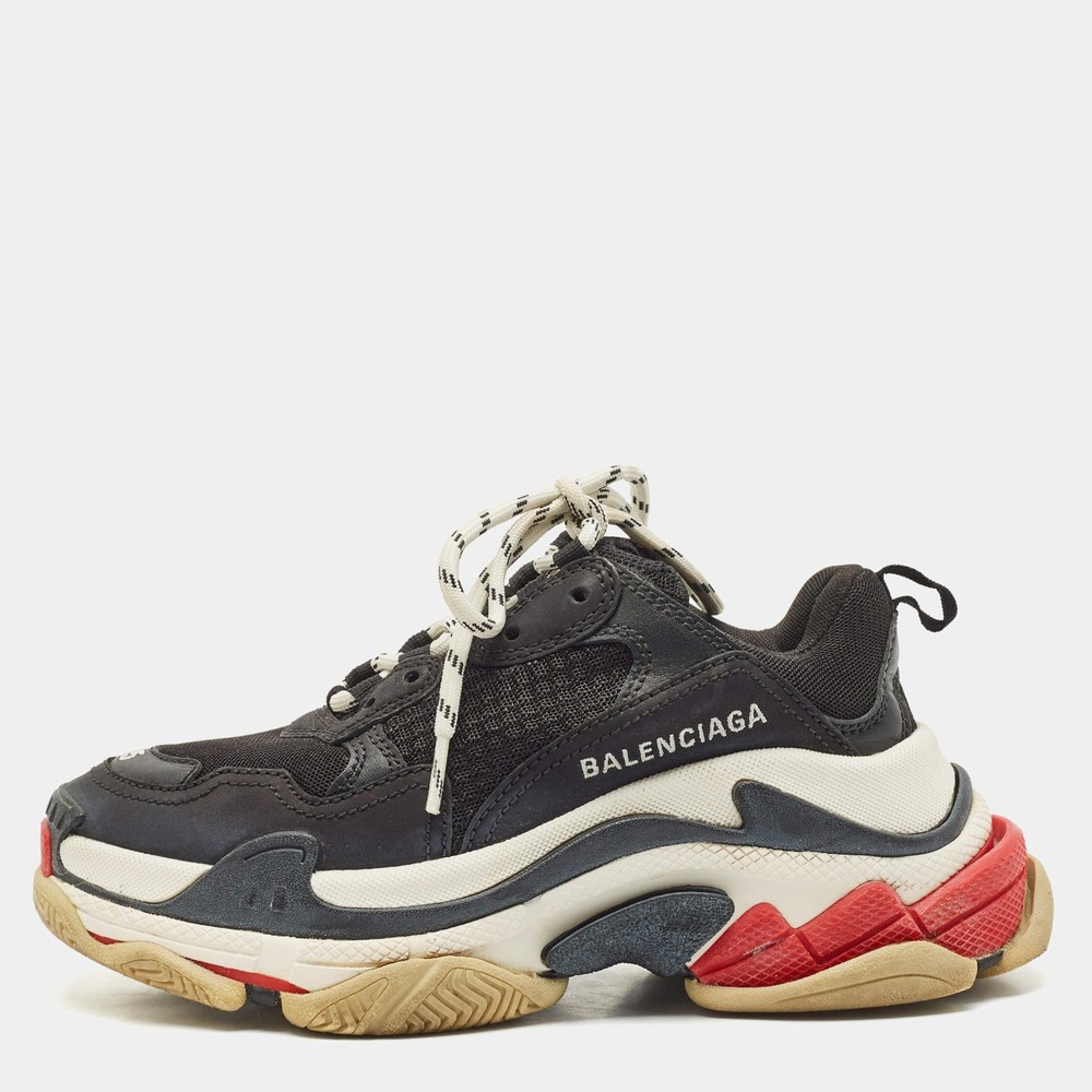 Balenciaga Triple S Size 35 Black Leather and Mesh Low Top Sneakers