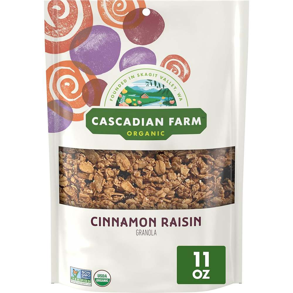 Cascadian Farm Organic Granola, Cinnamon Raisin Cereal, Resealable Pouch, 11 Oz.
