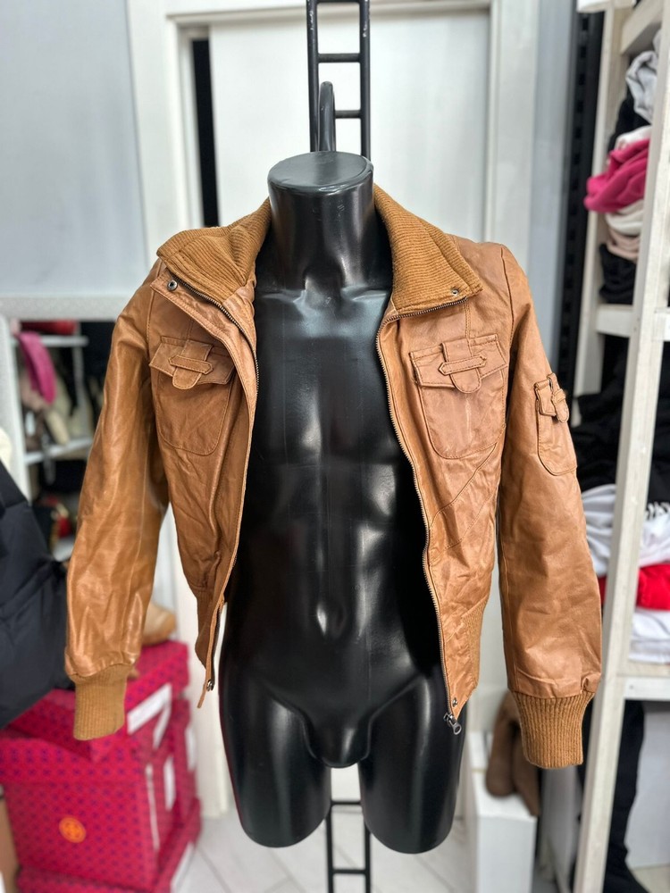 Men's Camel Leather Jacket Size M Blend LLV1196