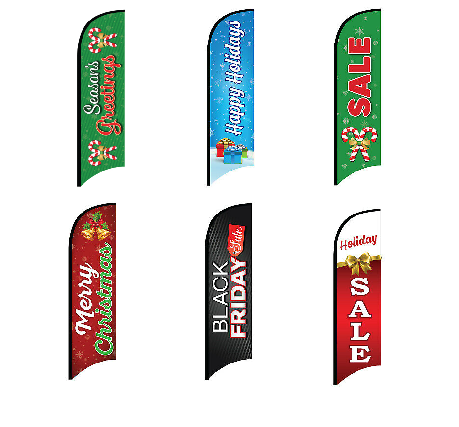 12FT HOLIDAY WINTER CHRISTMAS SALE SWOOPER FLAG CAR DEALERSHIP BUSINESS SIGN-image