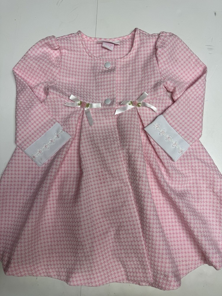 Bonnie Baby Toddler Girls Easter Church Dress 24M Pink Houndstooth Bow Formal