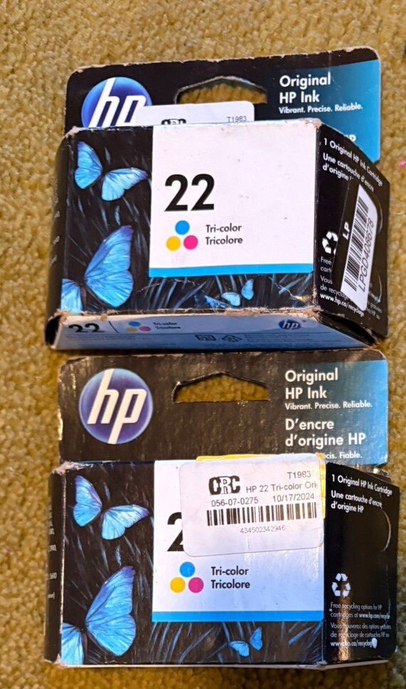 2x GENUINE HP 22 Tri-Color Ink Cartridge C9352AN NEW OEM Exp 08/23