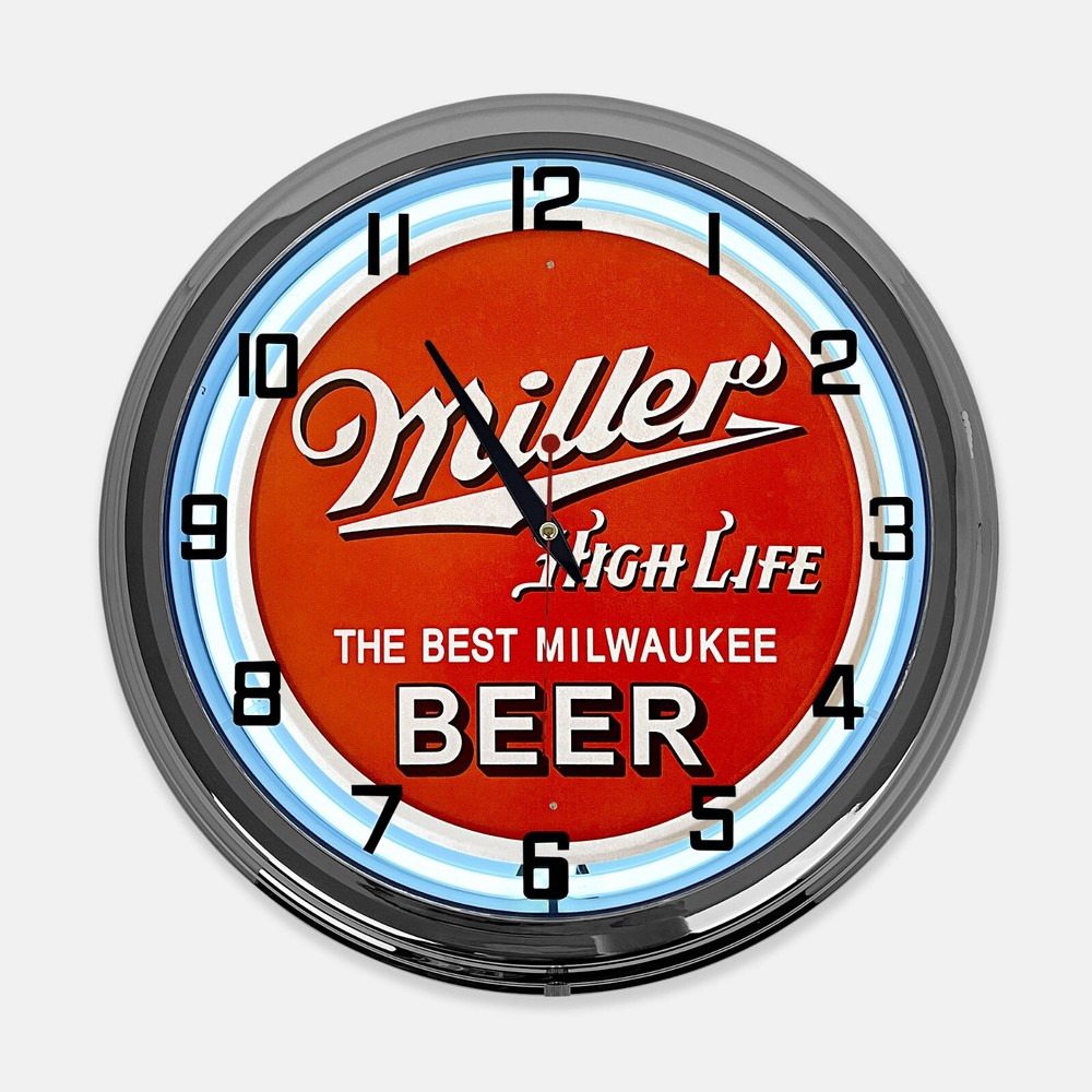 18 Inch Milwaukee High Life Beer Neon Clock Metal Sign with White Frame  