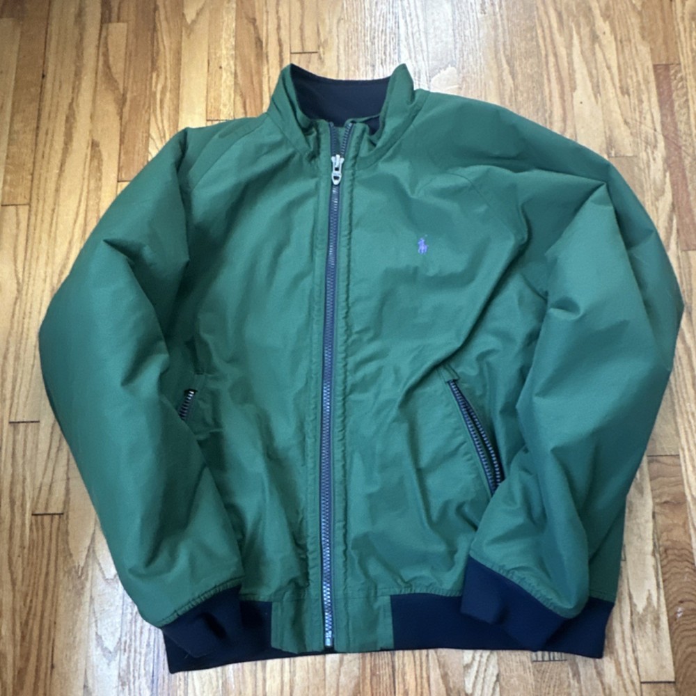 Polo Ralph Lauren Green Bomber Jacket Full Zip Embroidered Logo Lined Men's XL