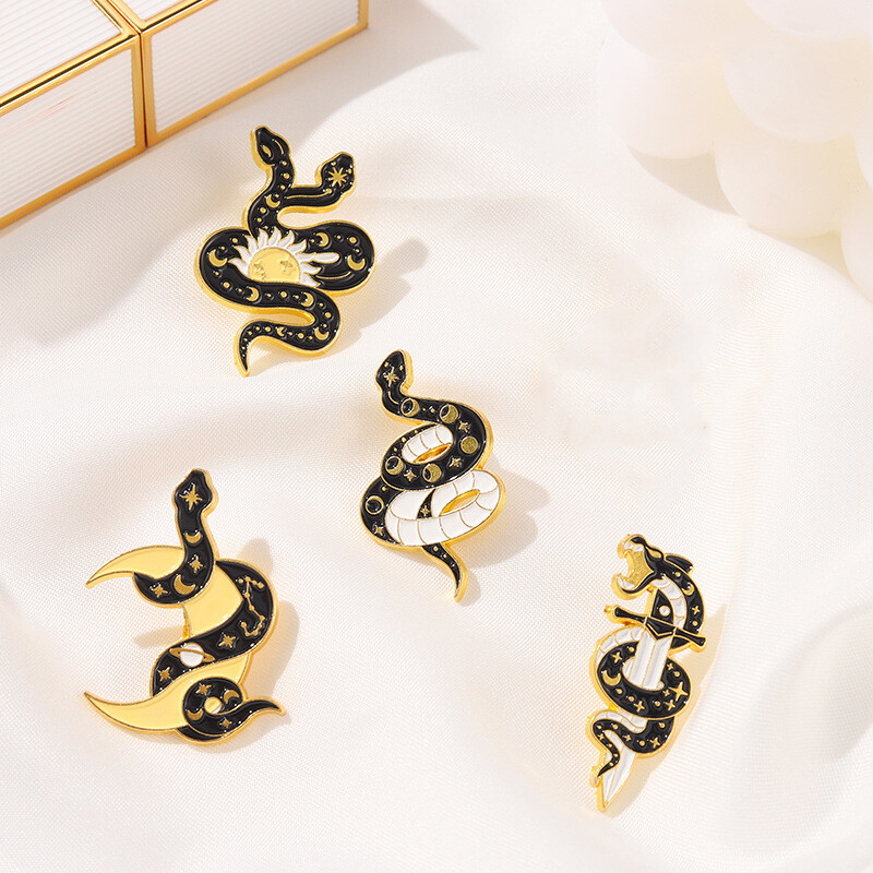 Cartoon cute snake-shaped wrapping brooch Rocket  moon brooch Lapel pins wi