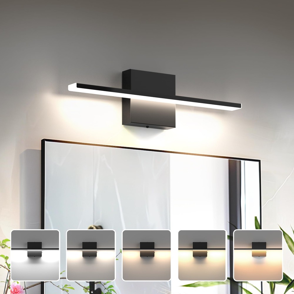 LED Bathroom Vanity Light 15.7 inch,5CCT Dimmable Black LED Vanity Lights for...