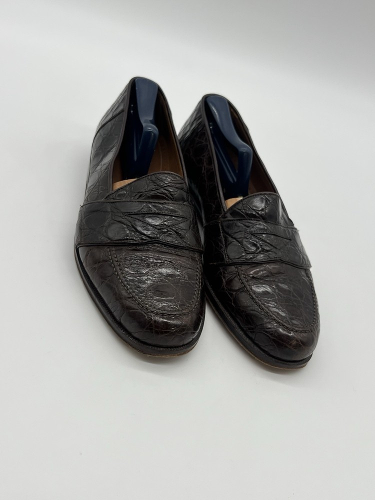 Magnanni Genuine Crocodile Men’s Sz 9M Dark Brown Penny Loafer Dress Shoes Spain