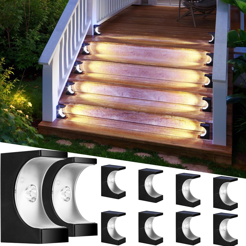 Solar Stair Lights Outdoor 10 Pack, Waterproof LED Step Lights for Steps & Pathways