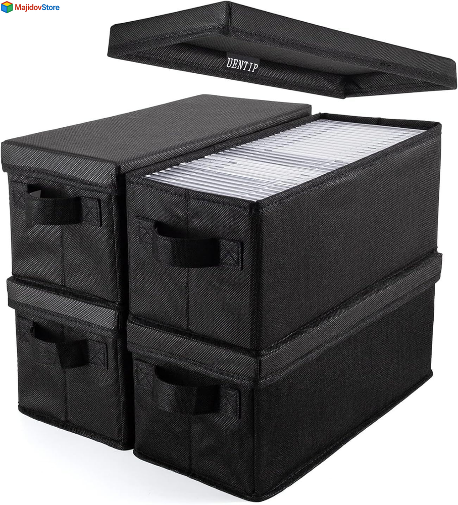 4-Pack CD Storage Box with Handle - 13.2 x 5.9 x 5.3 Inch Organizer Case