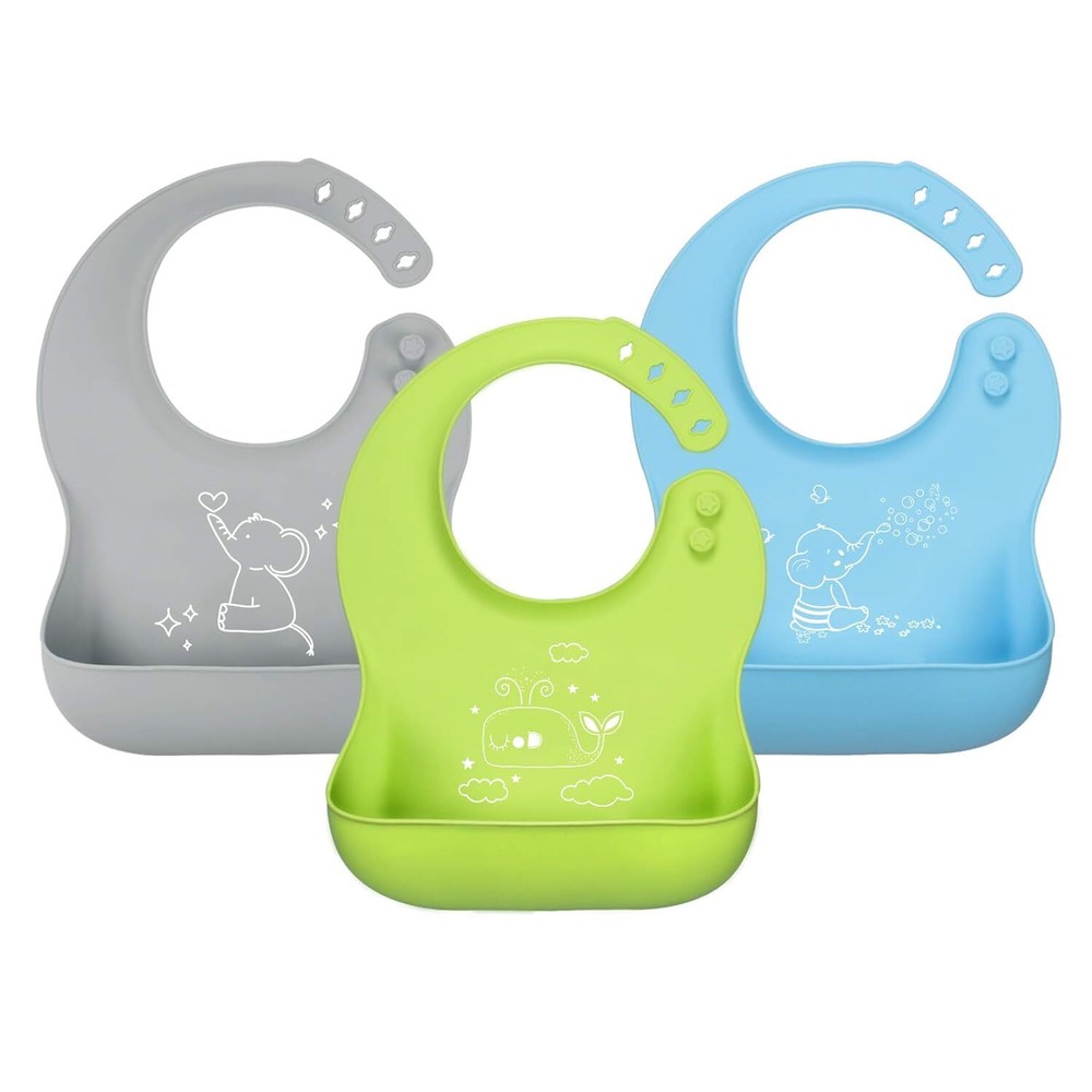 Silicone Baby Bibs for Babies and Toddlers, 3 Pcs Baby Feeding Bibs Waterproof