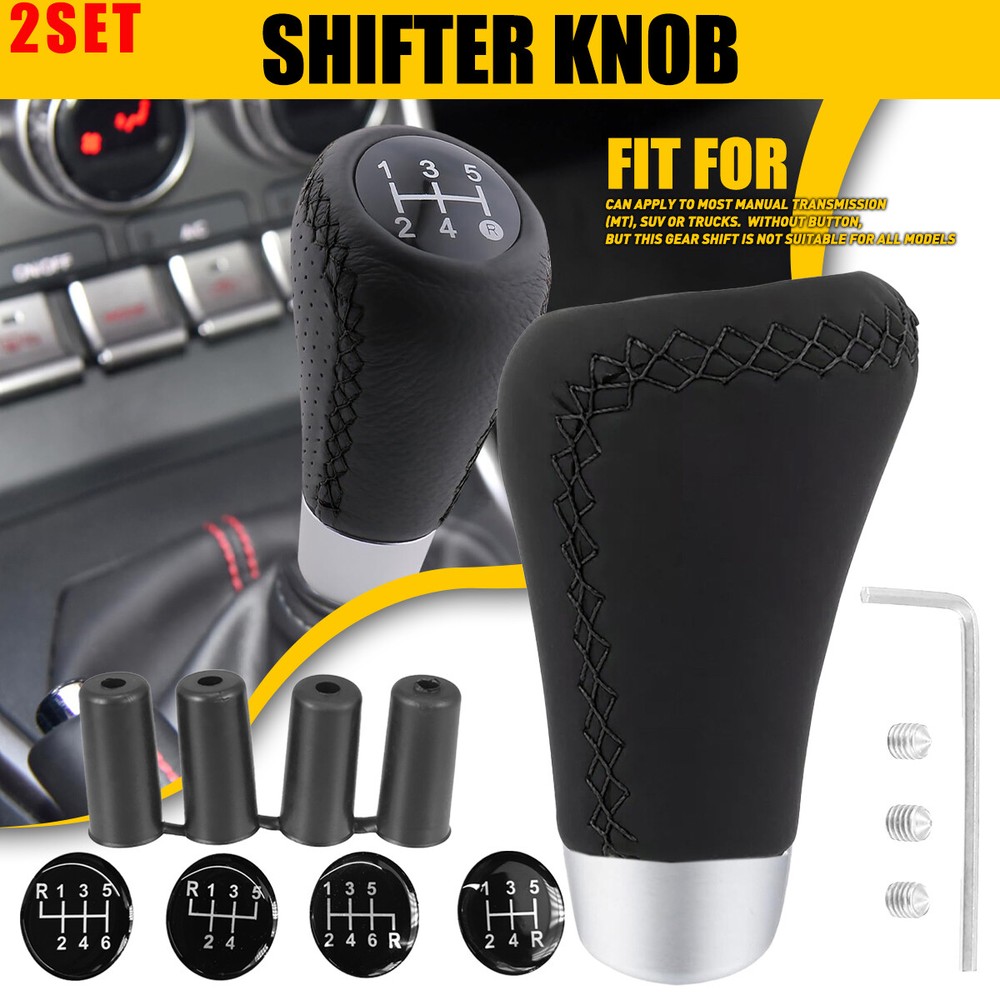 2-Pack Universal 5-Speed Leather Manual Car Gear Shift Knob Set