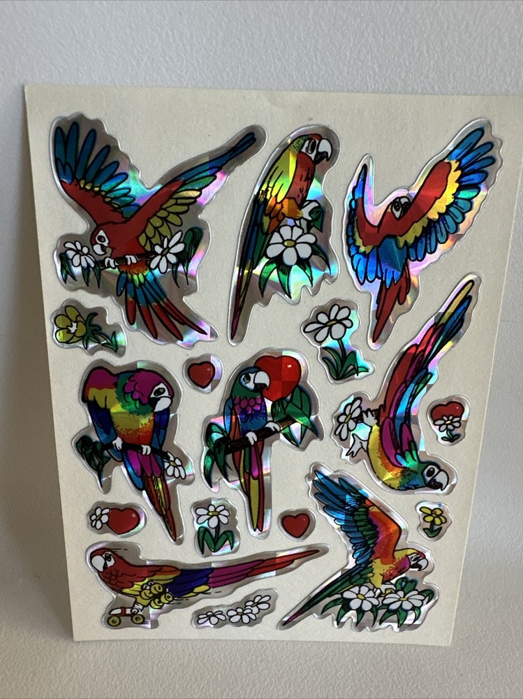 Vintage Vending Machine Stickers Colorful Prism Parrots Birds 1980s