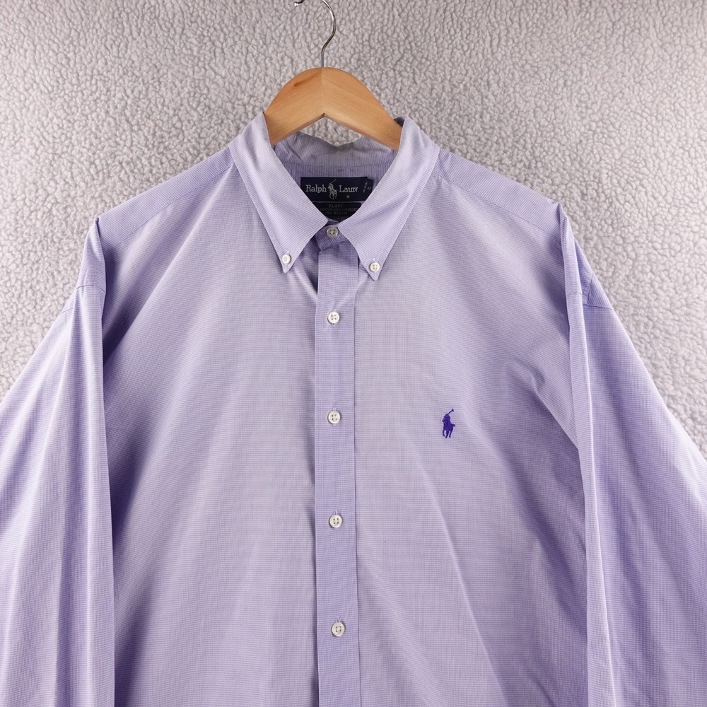 Ralph Lauren Blake Men's XXL Lavender Gingham Nylon Blend Dress Shirt Polo Pony
