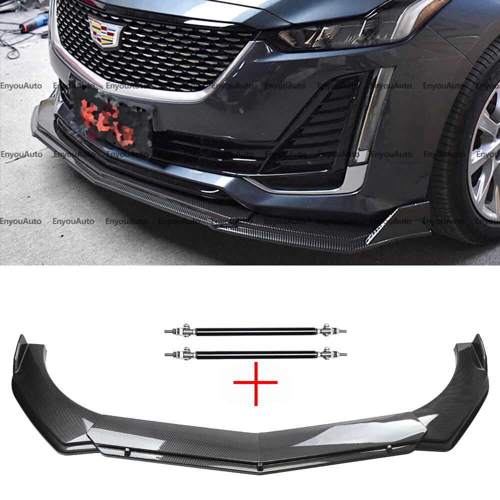 For Cadillac Escalade Front Bumper Lip Spoiler + Strut Rods Carbon Fiber